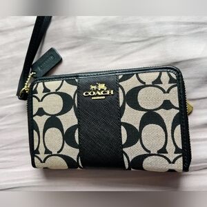 Coach Black and Cream Wallet EUC Monogram In Black And Tan